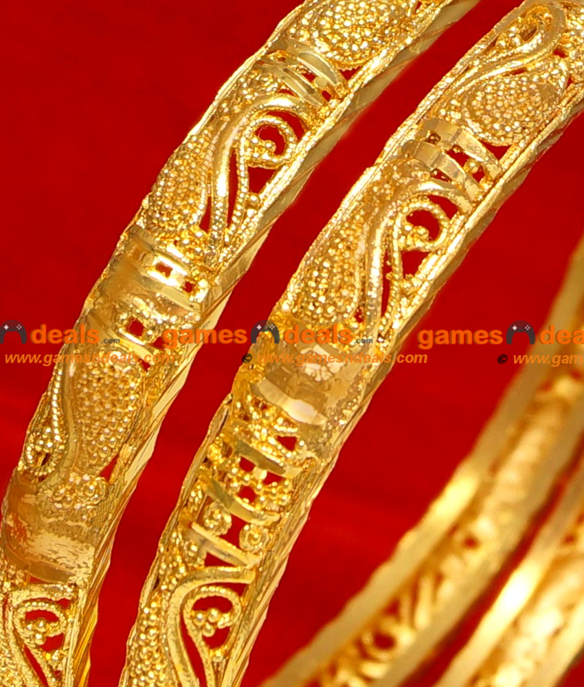 BG0572.8 Size Gold Plated Imitation Bangle Traditional Kerala Swan Design